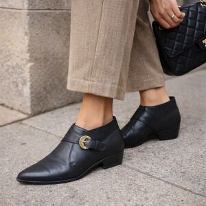 Vintage Etienne Aigner Black Leather Ankle Boots Monk Strap Women's 8N